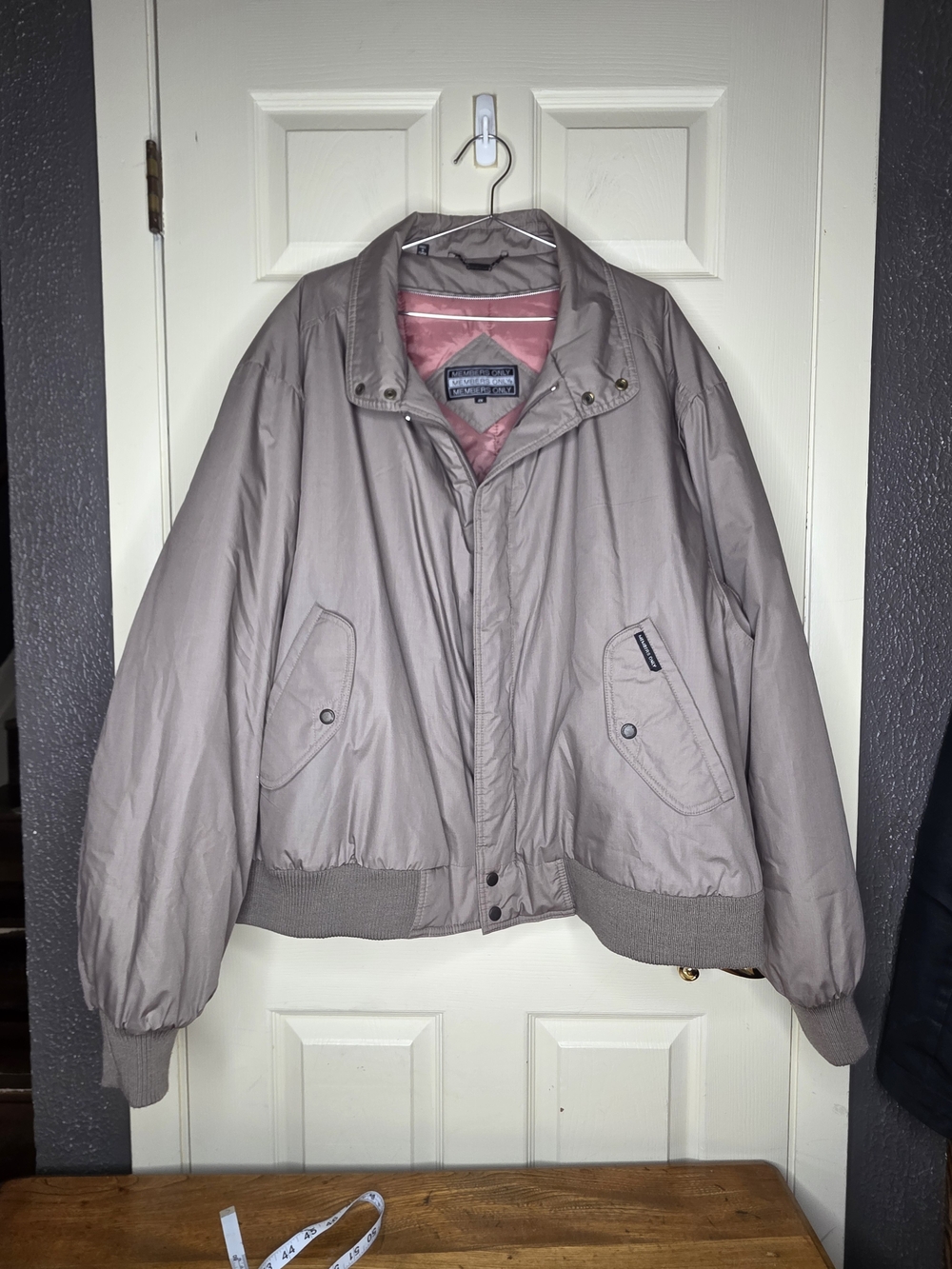 Vintage Members Only Bomber Jacket Taupe Gray Mauve Mens 4X Made in Korea Retro